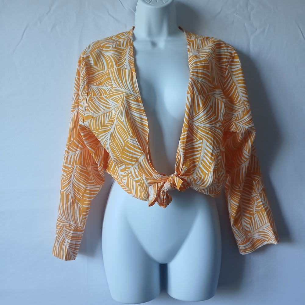 Shade & Shore Orange Tie-Front‎ Crop Blouse